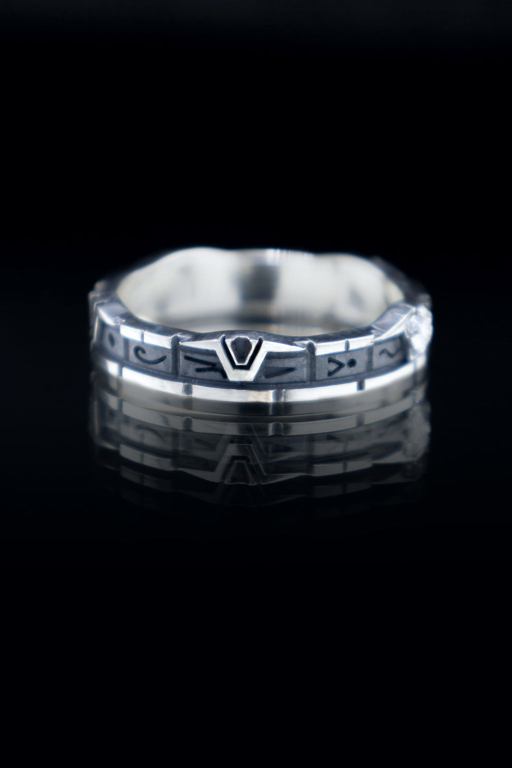 Star gateway ring Whole length pattern sterling silver with lab grown diamond