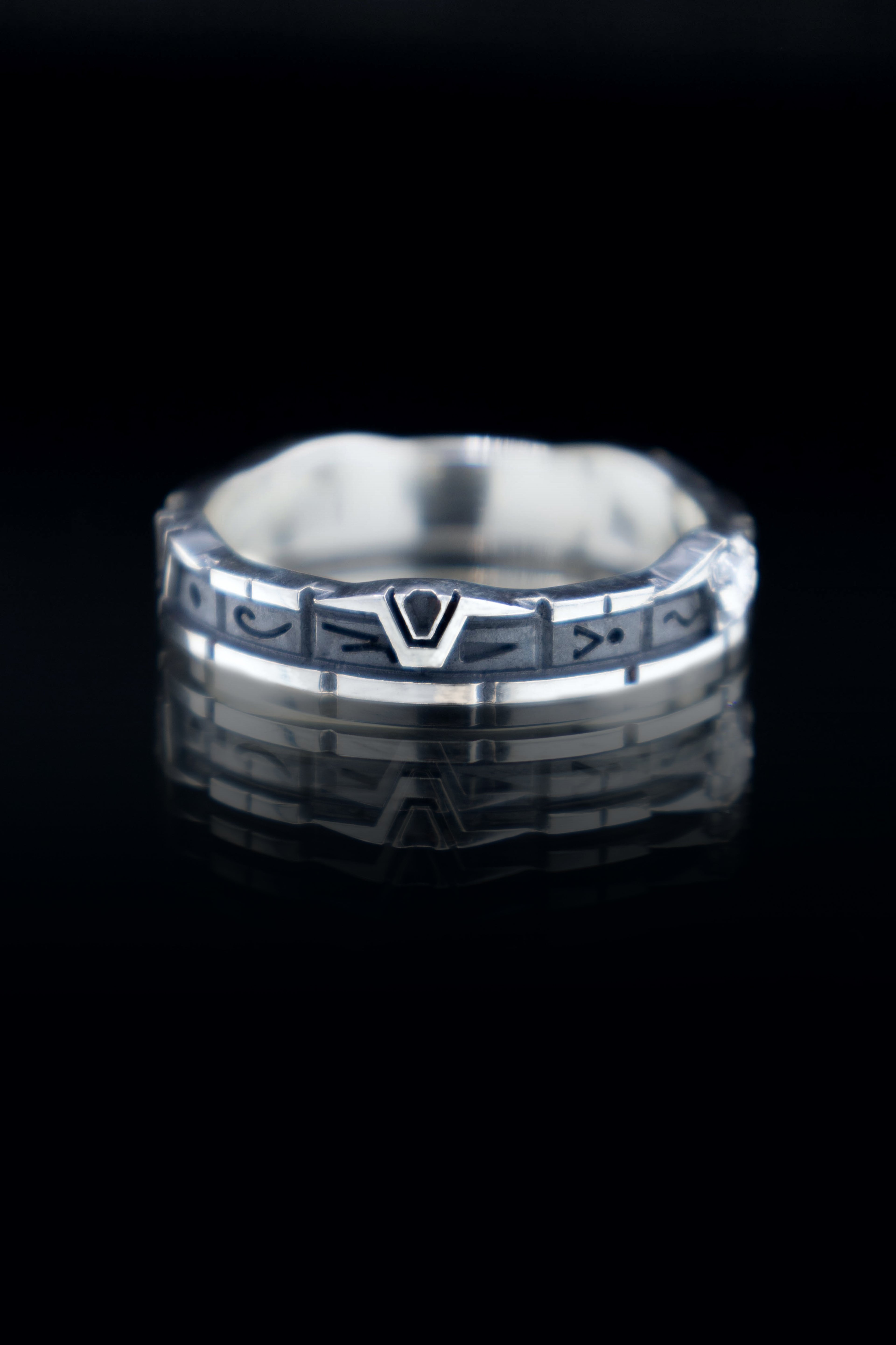Star gateway ring Whole length pattern sterling silver with lab grown diamond