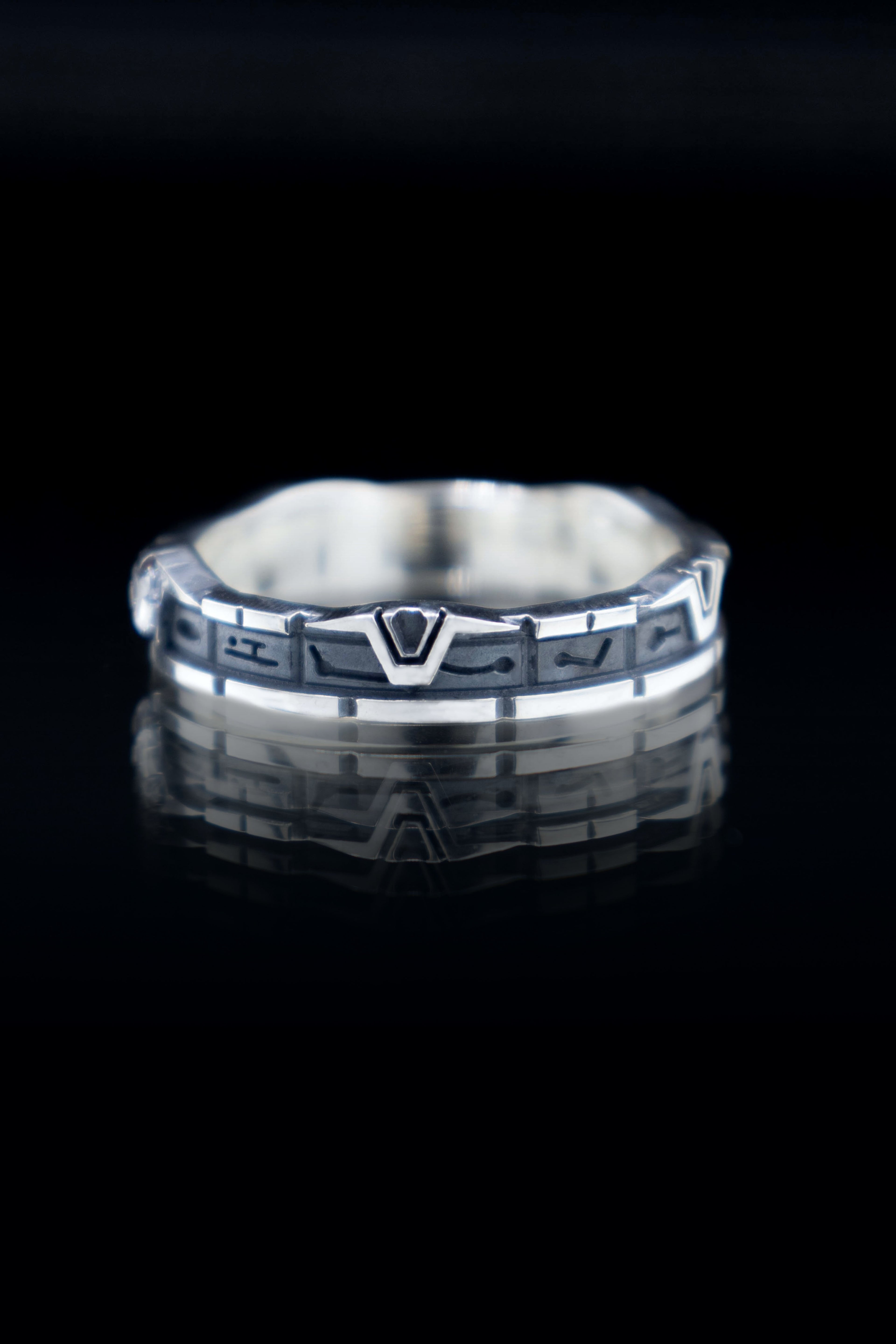 Star gateway ring Whole length pattern sterling silver with lab grown diamond