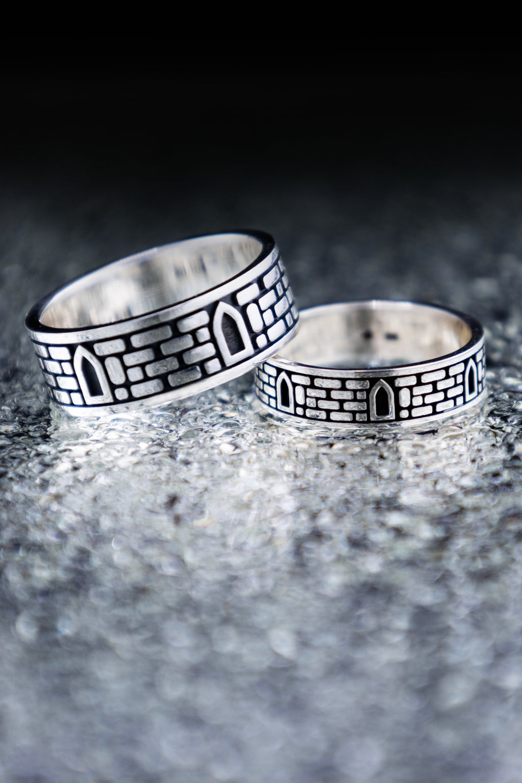 Castle Wall Ring Sterling Silver, Brick Medieval band, Gothic Architecture Jewelry