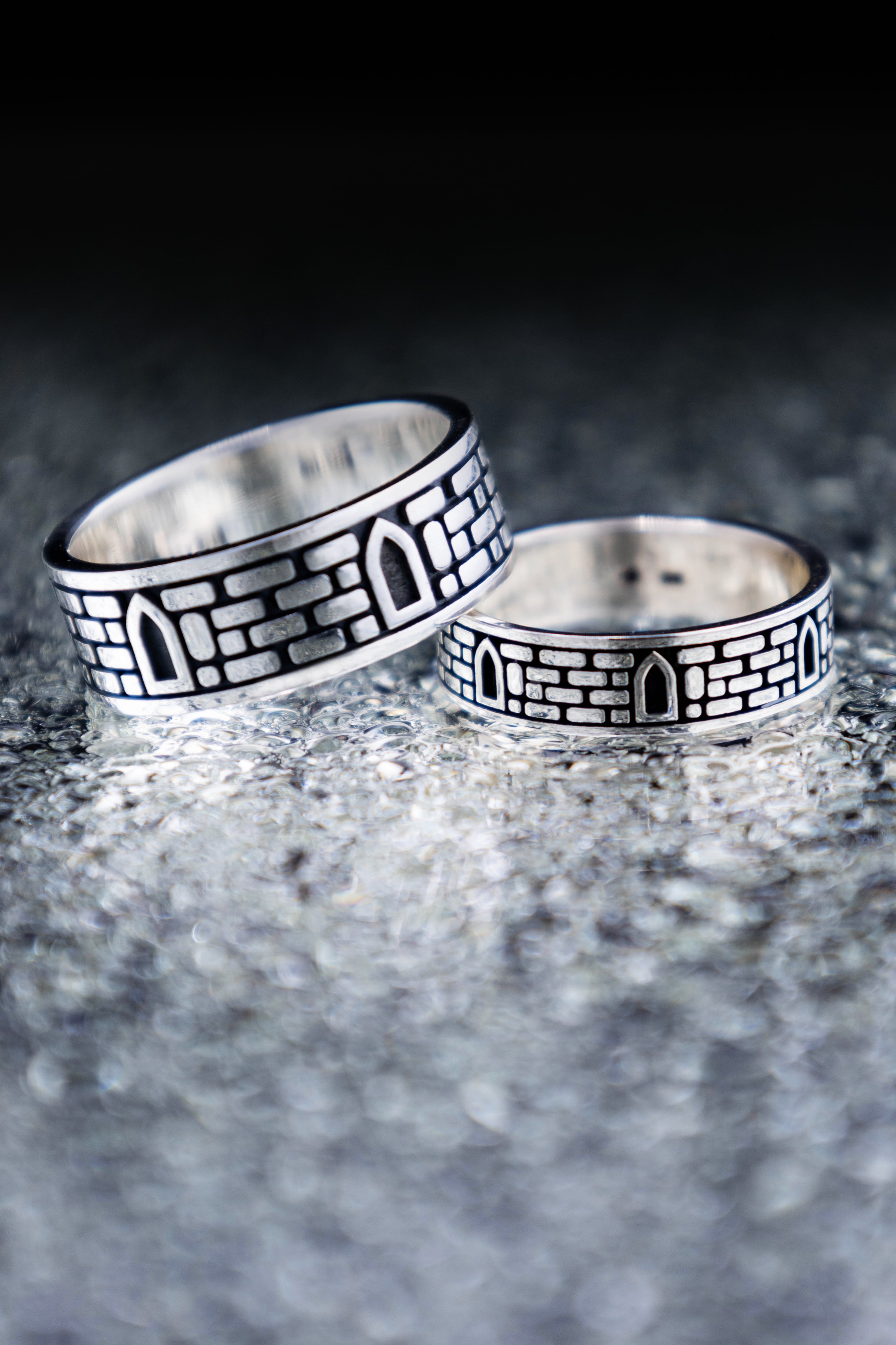 Castle Wall Ring Sterling Silver, Brick Medieval band, Gothic Architecture Jewelry