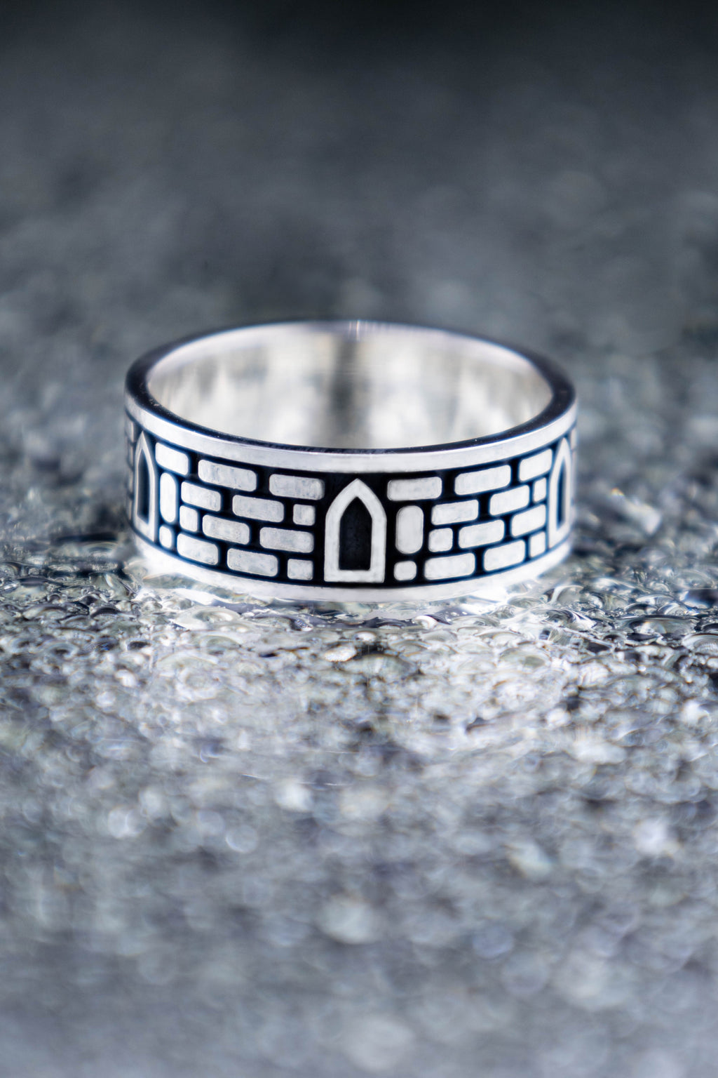 Castle Wall Ring Sterling Silver, Brick Medieval band, Gothic Architecture Jewelry