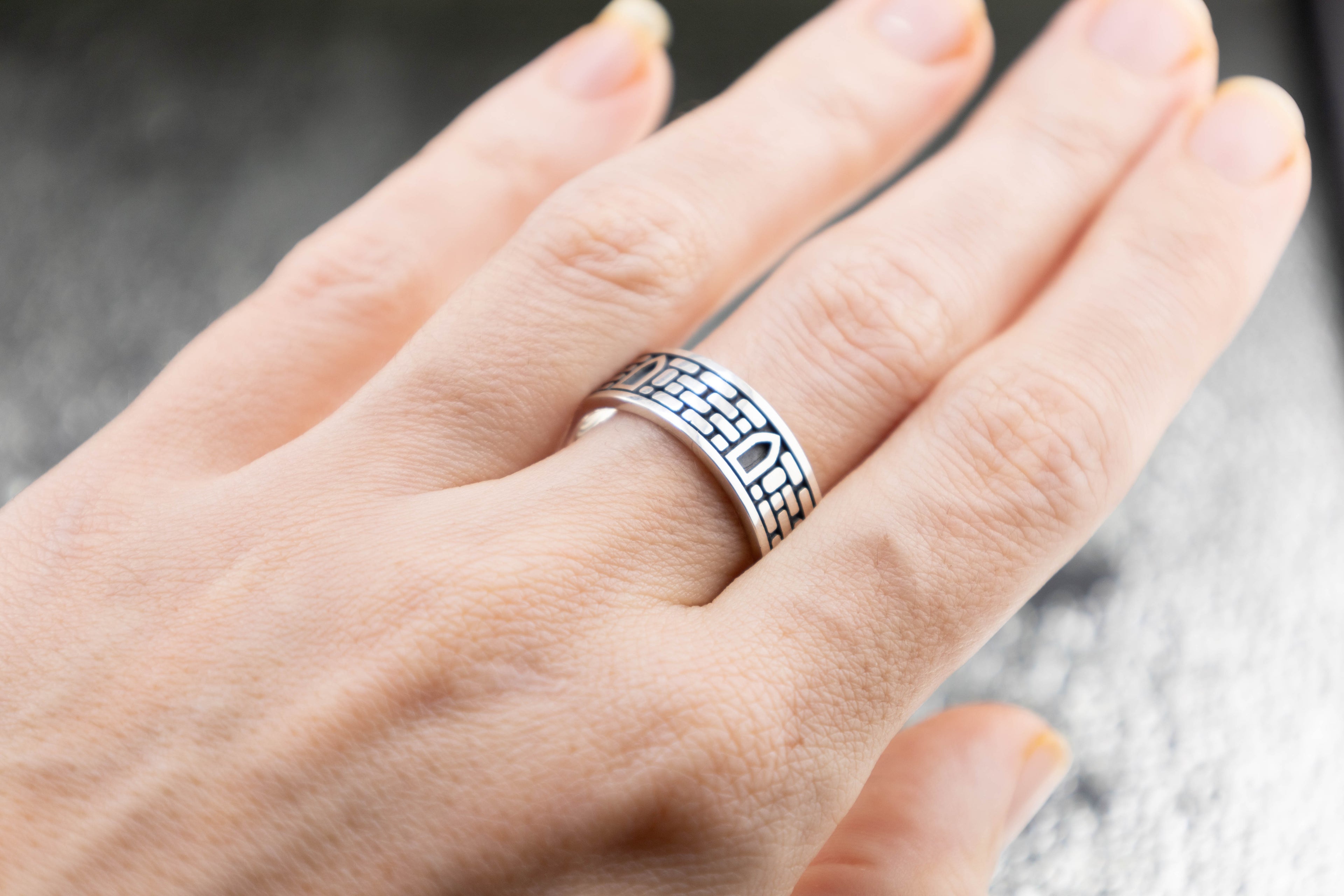 Castle Wall Ring Sterling Silver, Brick Medieval band, Gothic Architecture Jewelry