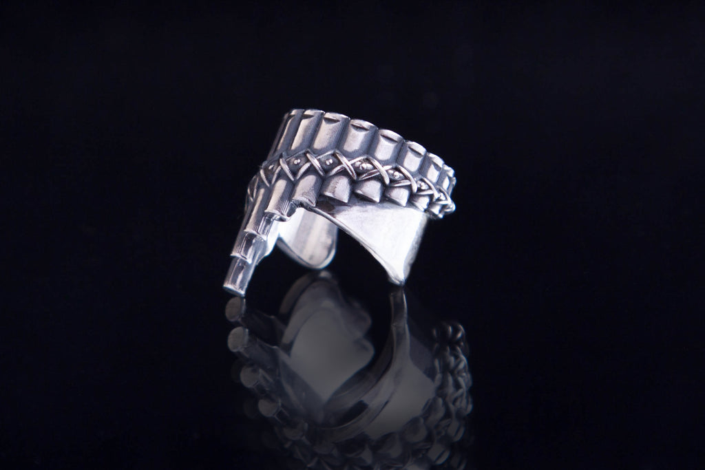 No piercing silver ear cuff inspired by ancient pan flute musical instrument