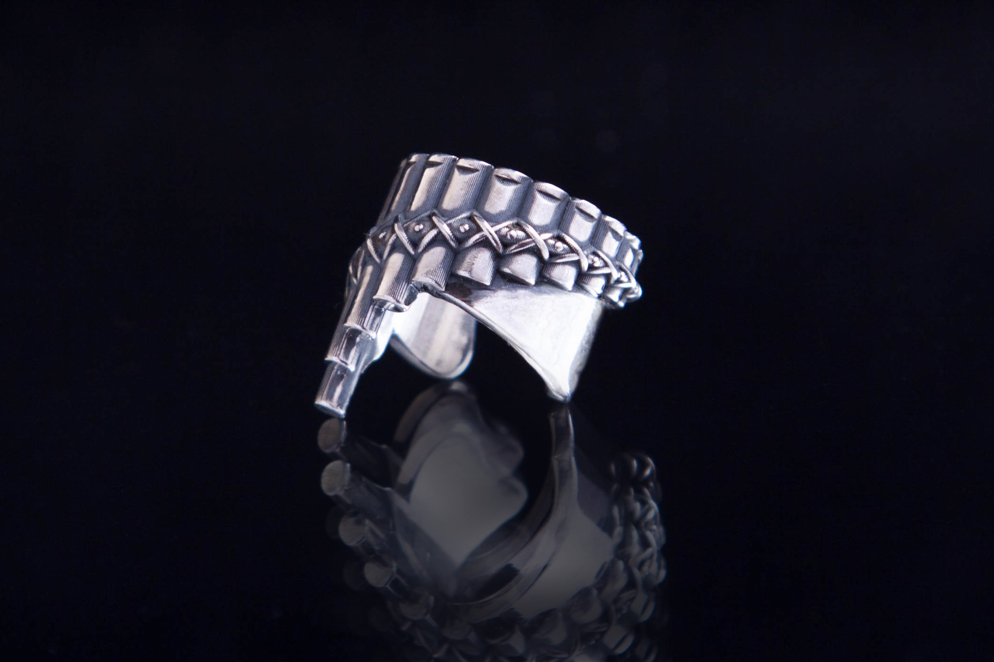 No piercing silver ear cuff inspired by ancient pan flute musical instrument