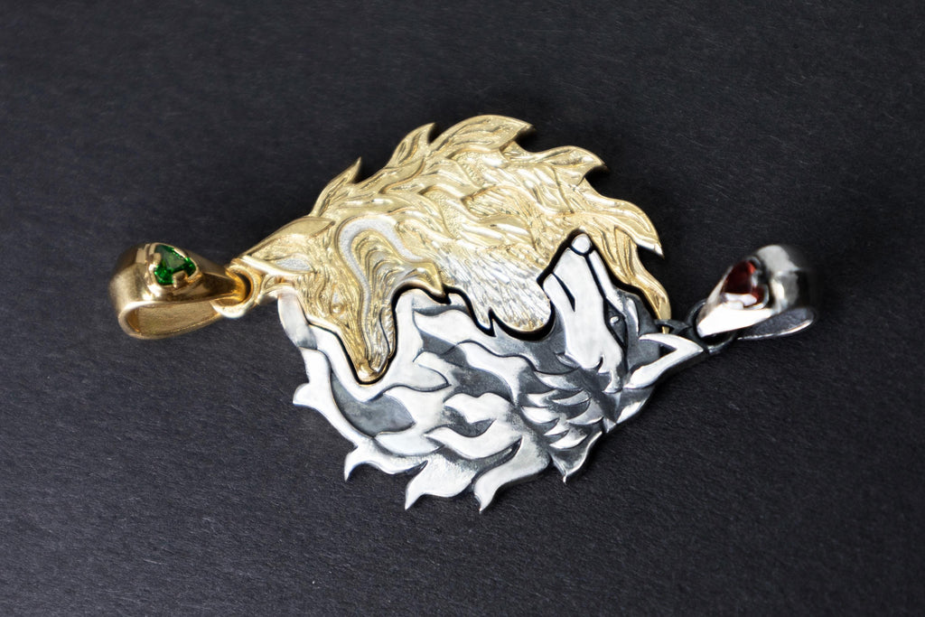 Pair pendants Wolf and fox, anomal spirit handmade jewelry
