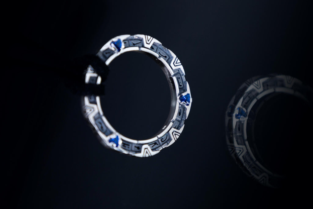 Sci-Fi Portal Pendant, Sterling Silver star Gateway Necklace with Gemstones