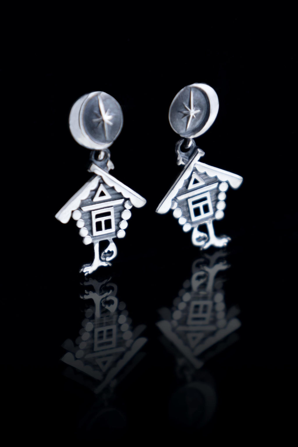 Baba Yaga Earrings, Sterling Silver Slavic Folklore Witch House on Chicken Legs