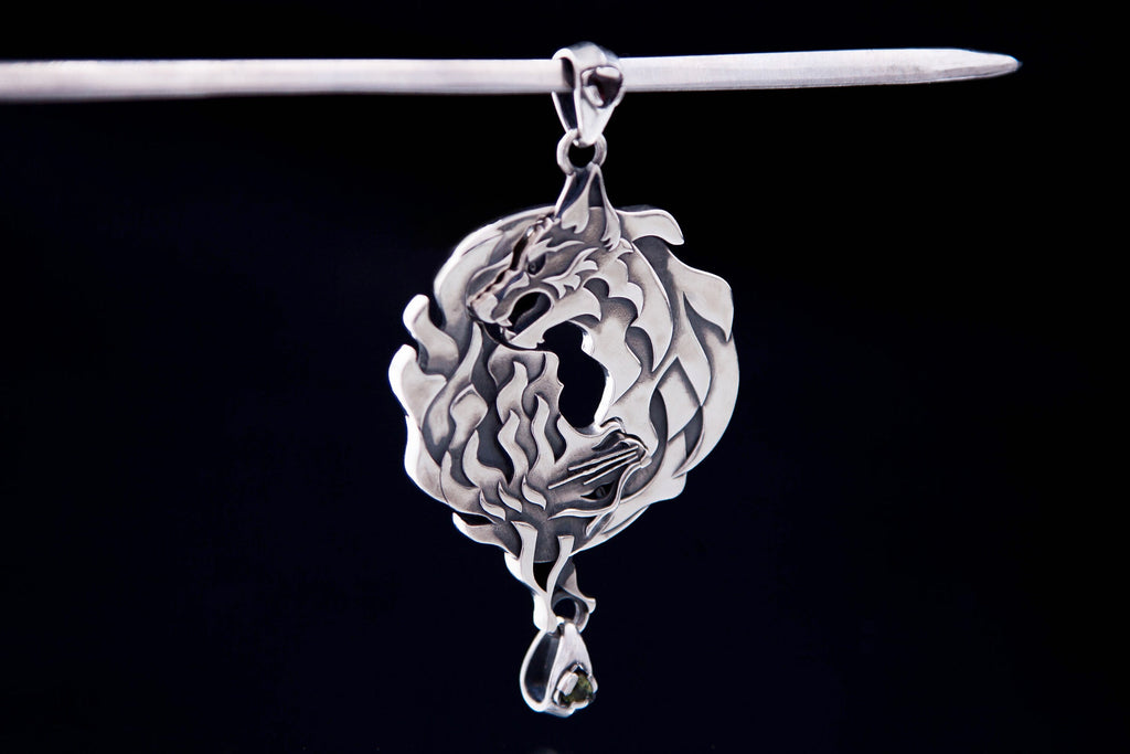 Sterling silver wolf and cat pendant handmade animal jewelry by DreamTower