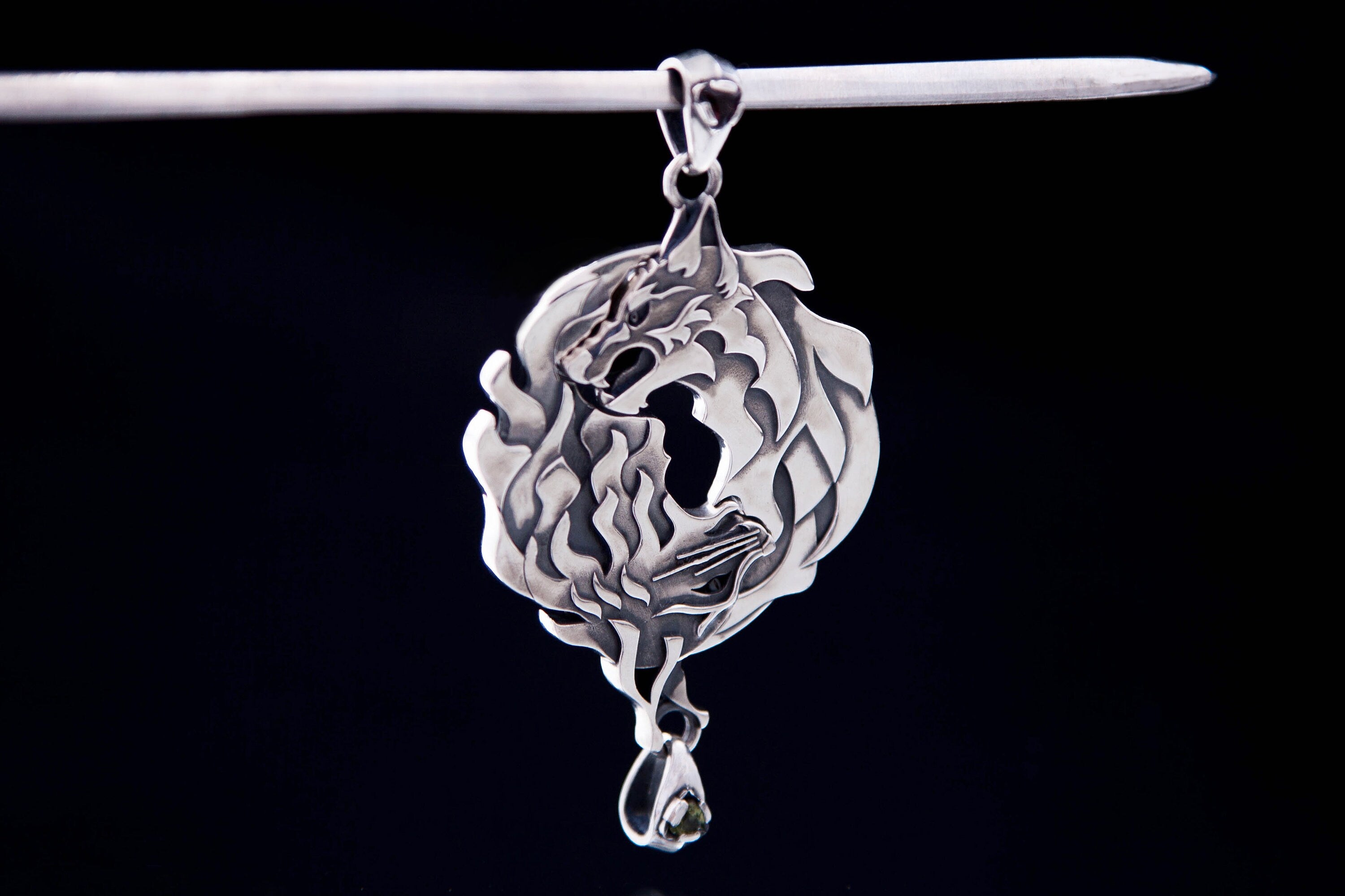 Sterling silver wolf and cat pendant handmade animal jewelry by DreamTower