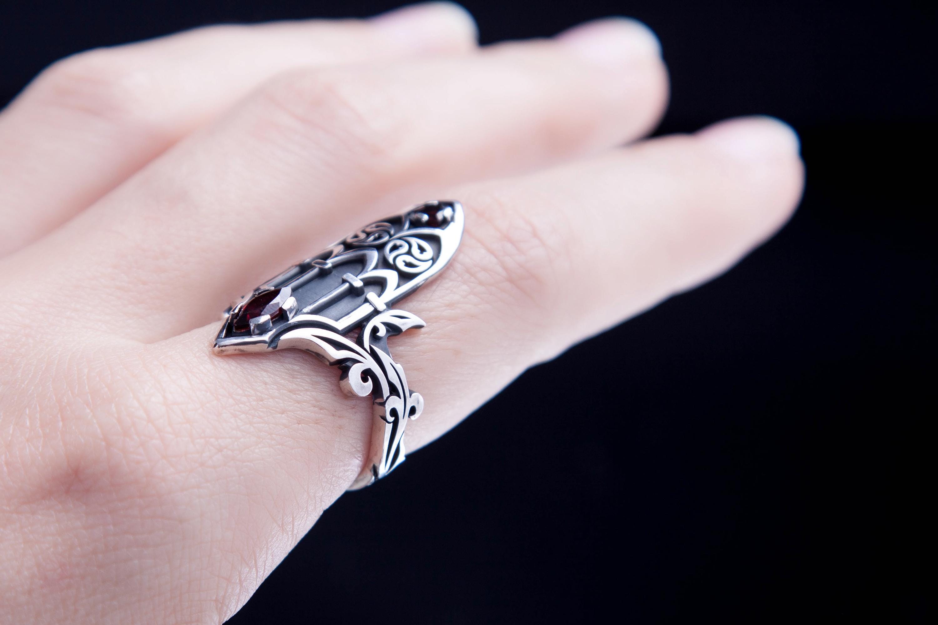 Medieval inspired silver ring with garnet