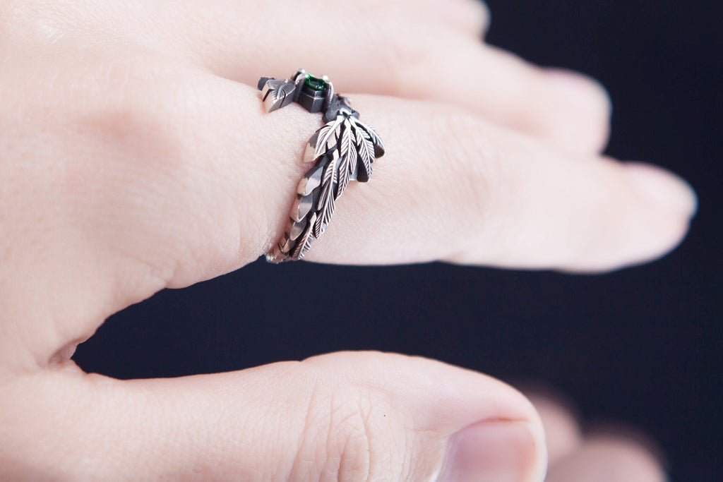 Aztec serpent ring with gemstone handmade silver ring by DreamTower