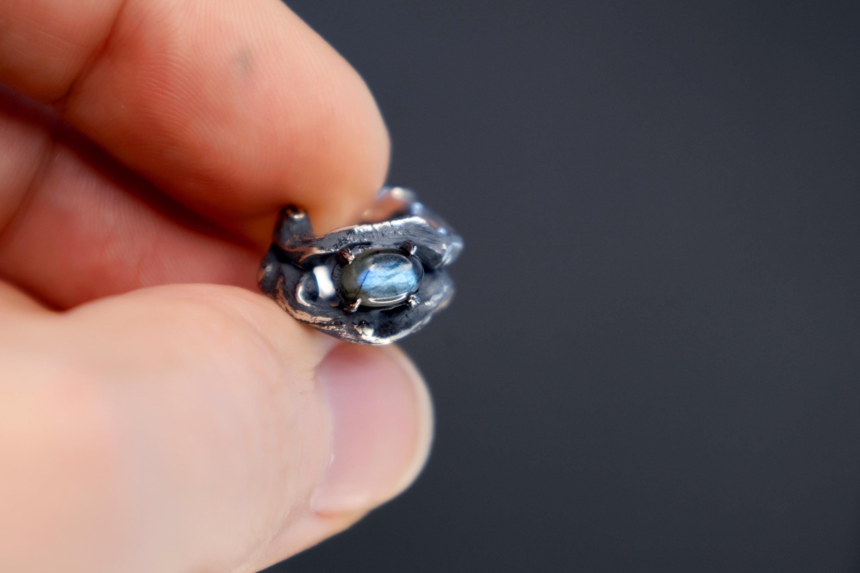 Sterling silver forest branch ear cuff with labradorite