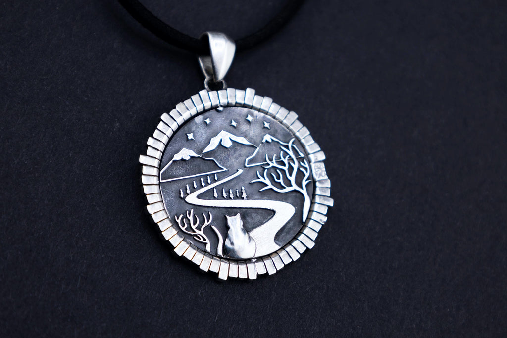Spinning fantasy pendant Door to adventures, sterling silver handmade