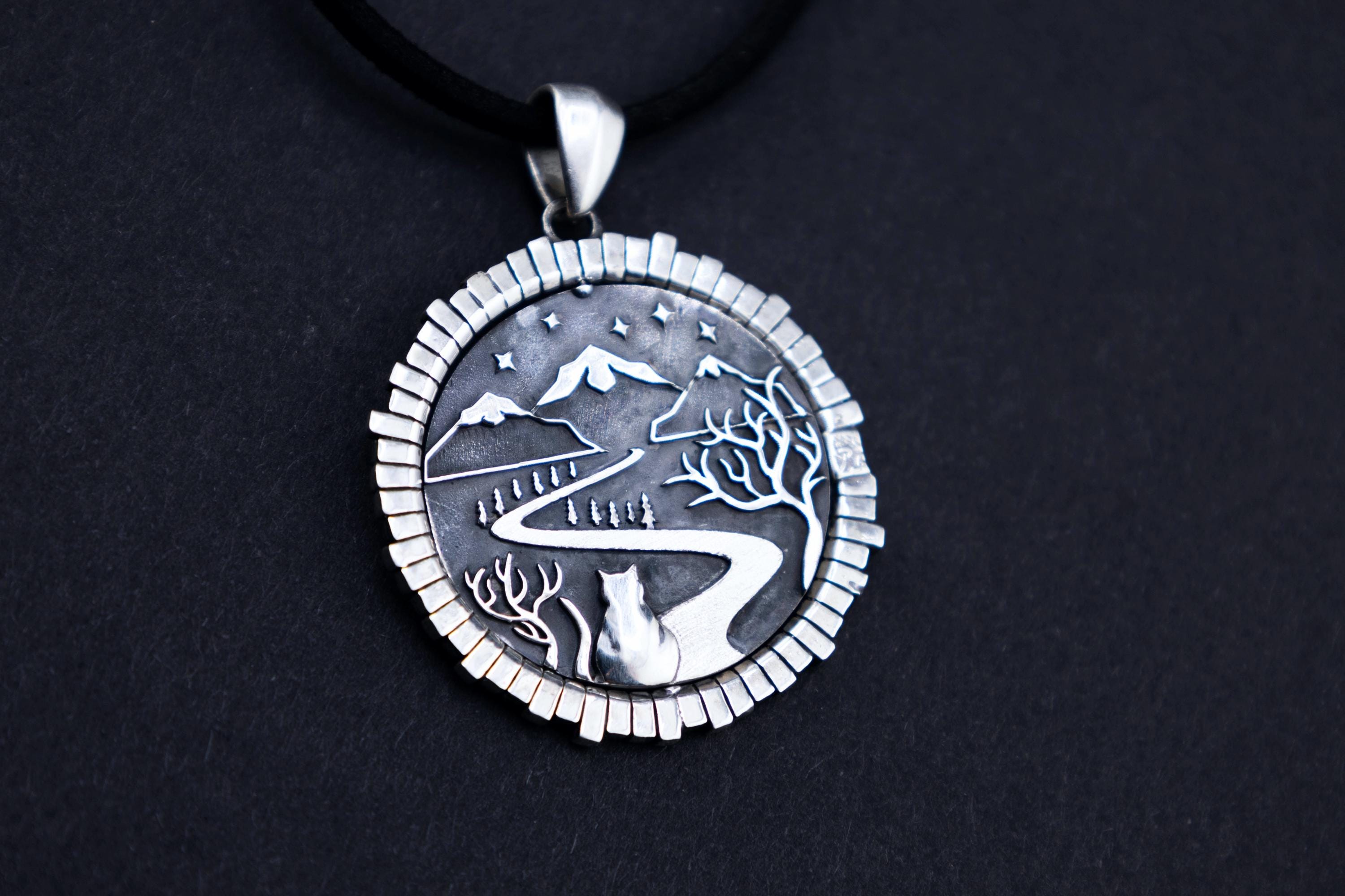 Spinning fantasy pendant Door to adventures, sterling silver handmade