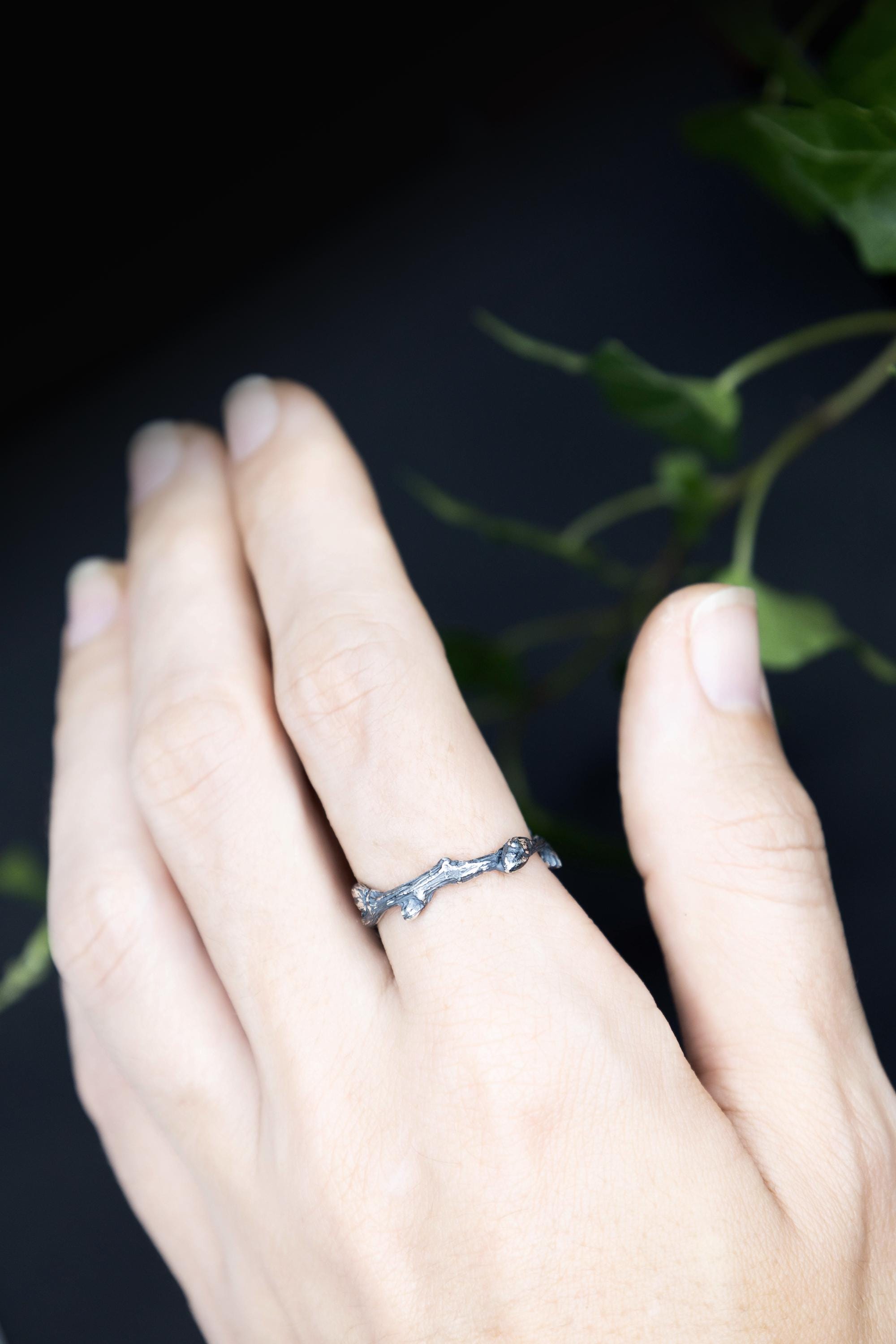 Twig ring cast from real branches close up