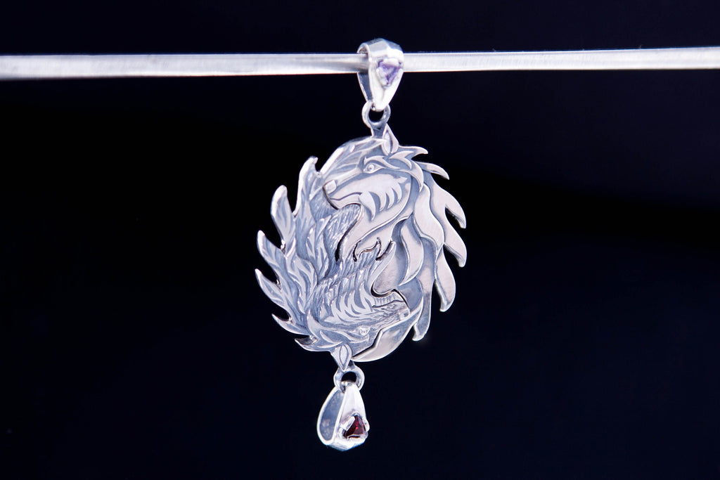 Matching sterling silver wolf pendants for couples