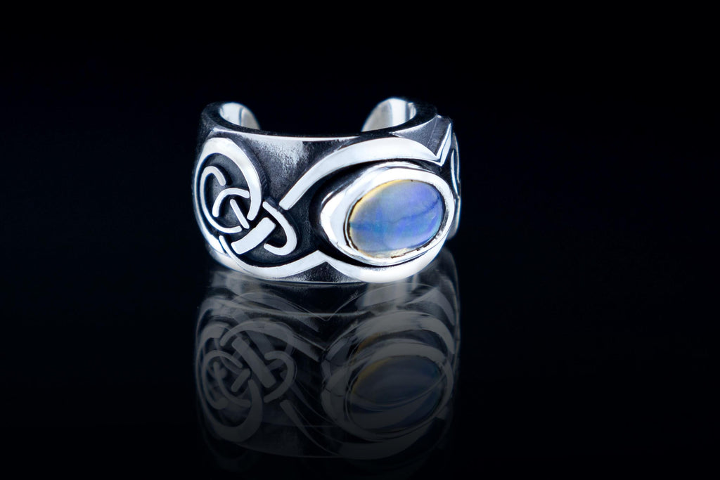 Sterling silver Celtic ear cuff with natural opal