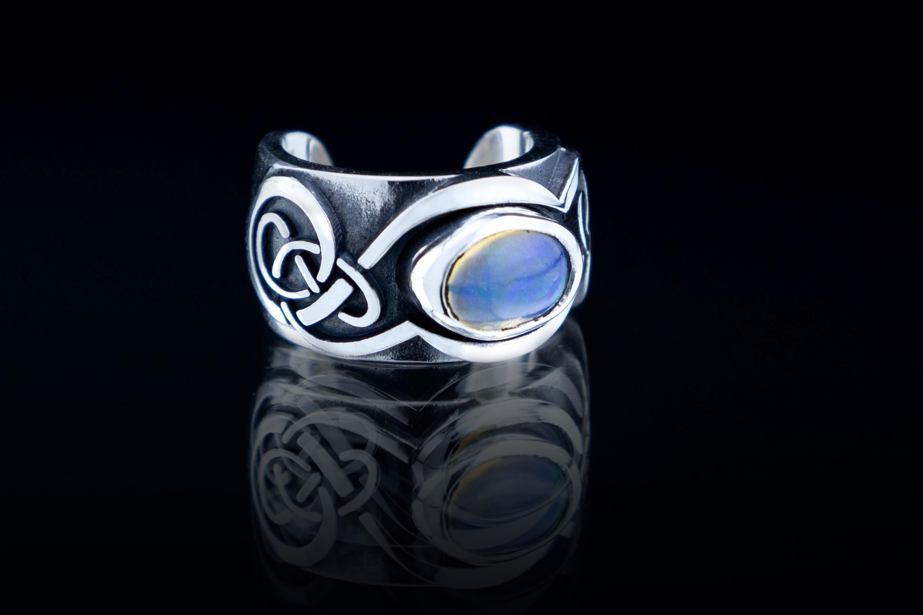 Sterling silver Celtic ear cuff with natural opal