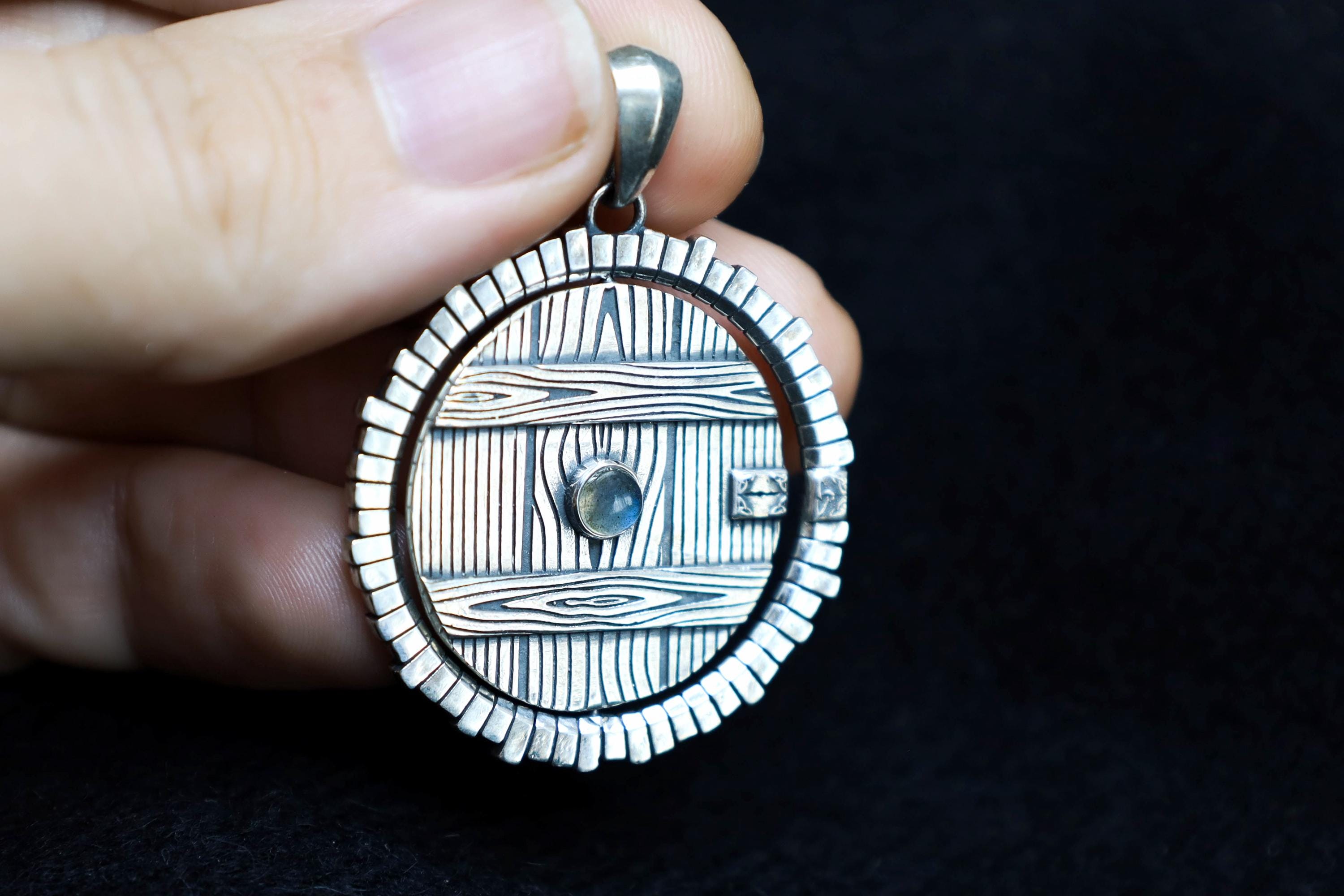 Spinning silver door pendant with labradorite fantasy inspired jewelry by DreamTower