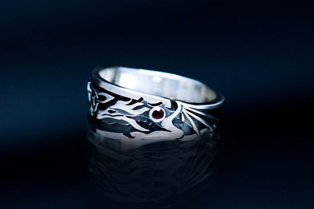 Celtic style dragon band handcrafted in silver