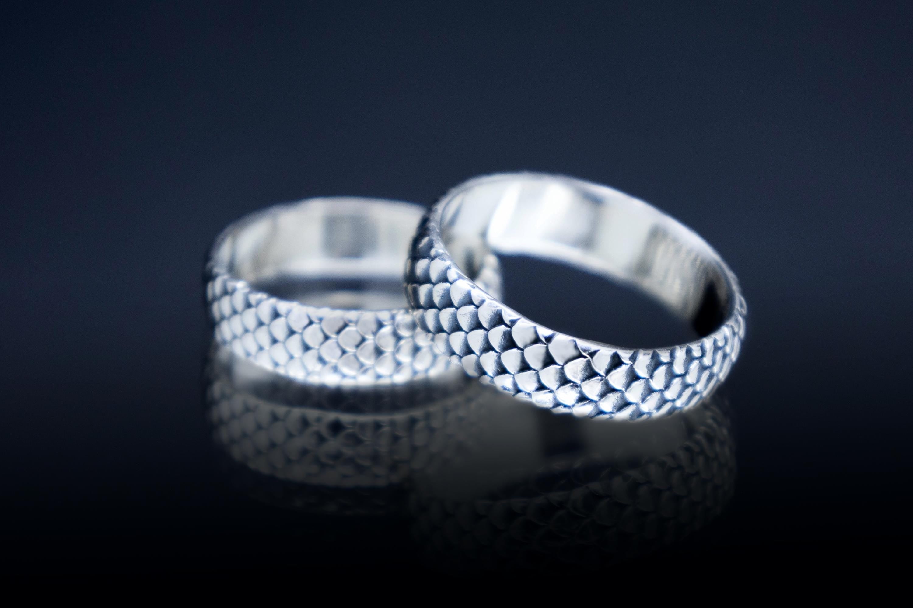 Handmade sterling silver scale band nature inspired jewelry