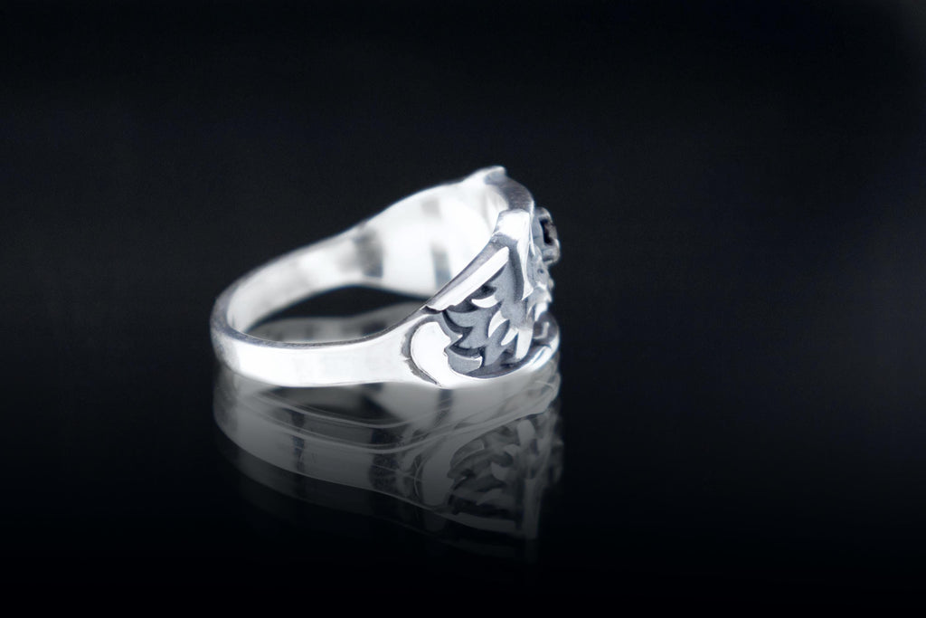 Sterling silver fox band with garnet option