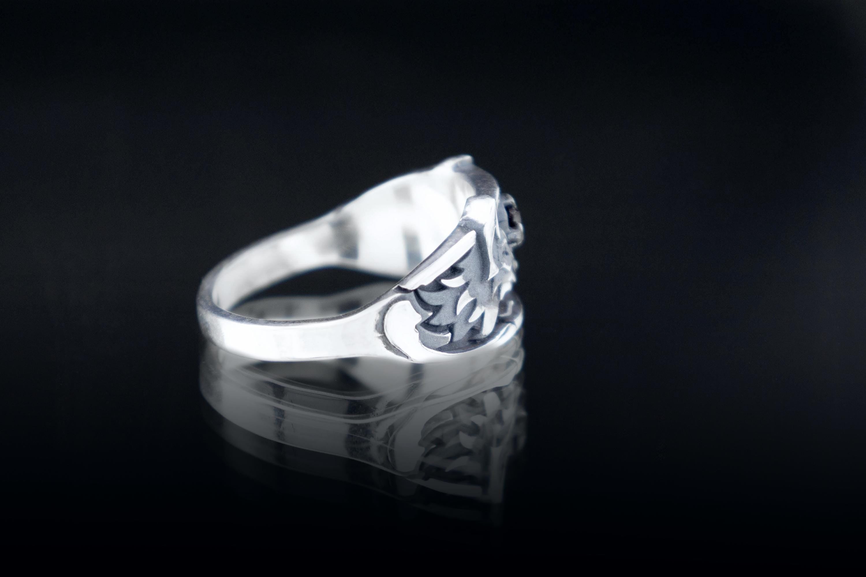 Sterling silver fox band with garnet option