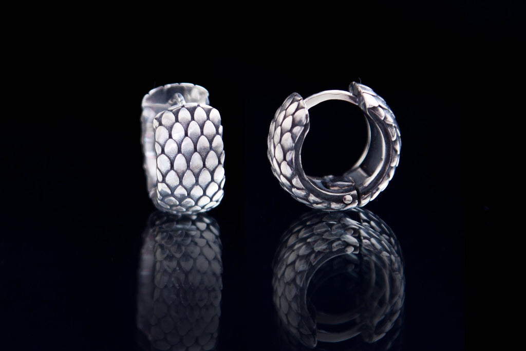 Sterling silver dragon scale hoop earrings