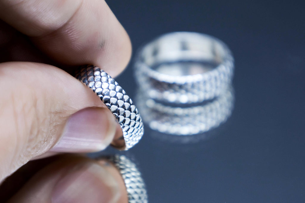 Unisex fantasy dragon ring with textured surface