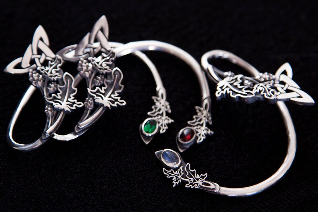 Statement celtic Hop Ear cuffs, sterling silver moonstone garnet green c.z