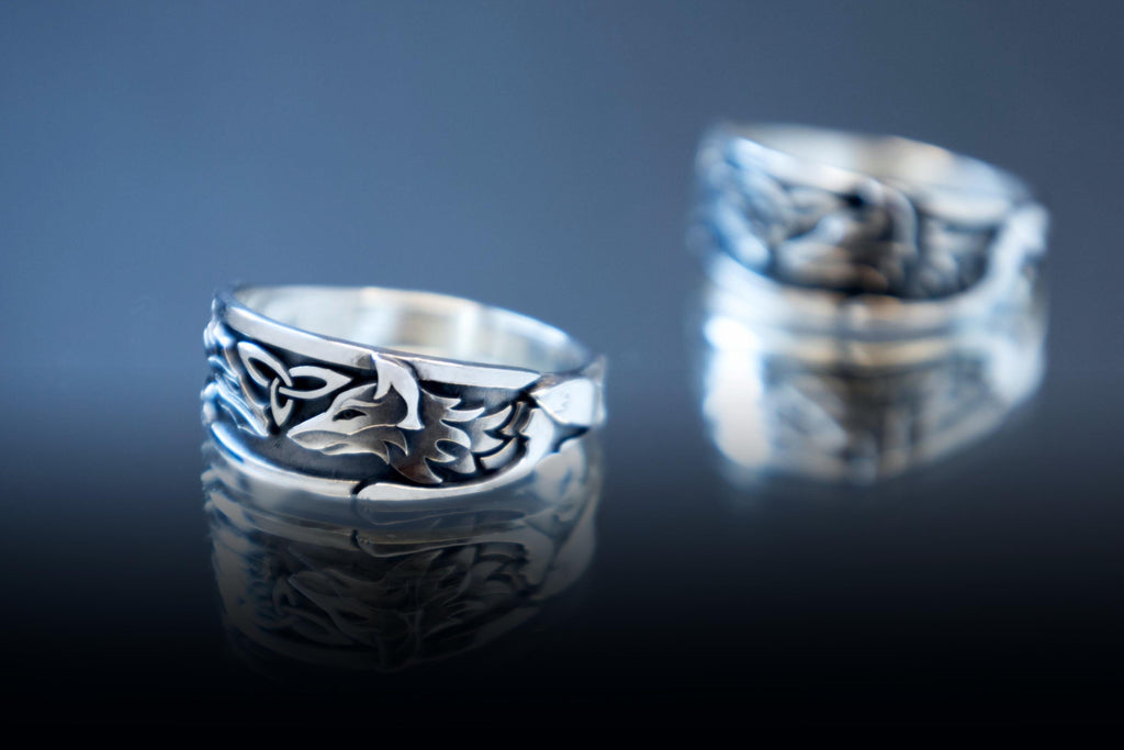 Handcrafted sterling silver dragon and fox band