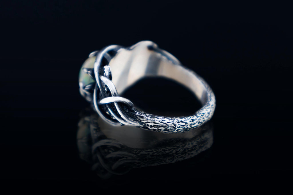 Handmade sterling silver ring with organic forest texture