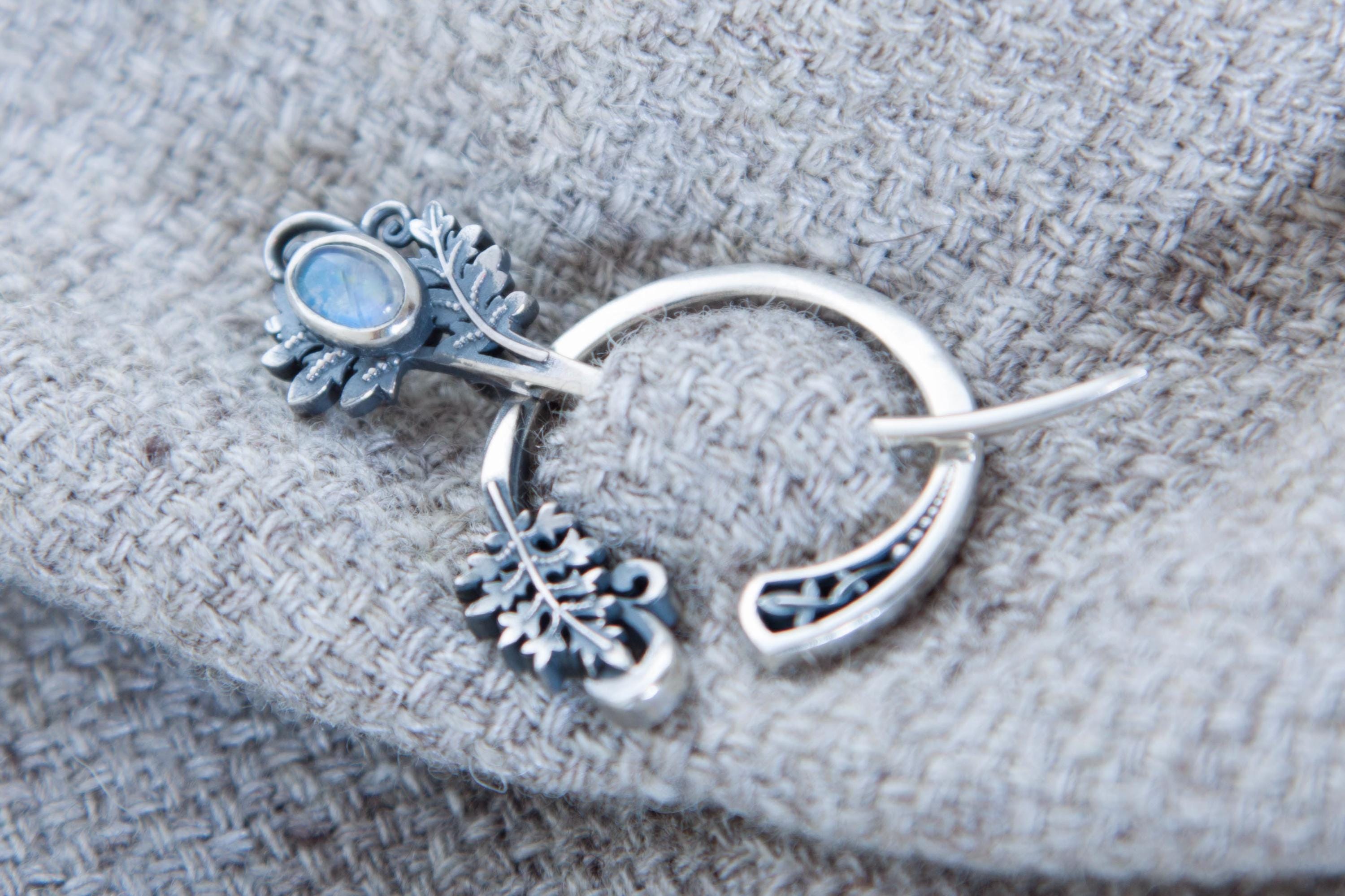 Nature inspired sterling silver fibula brooch, artisan jewelry