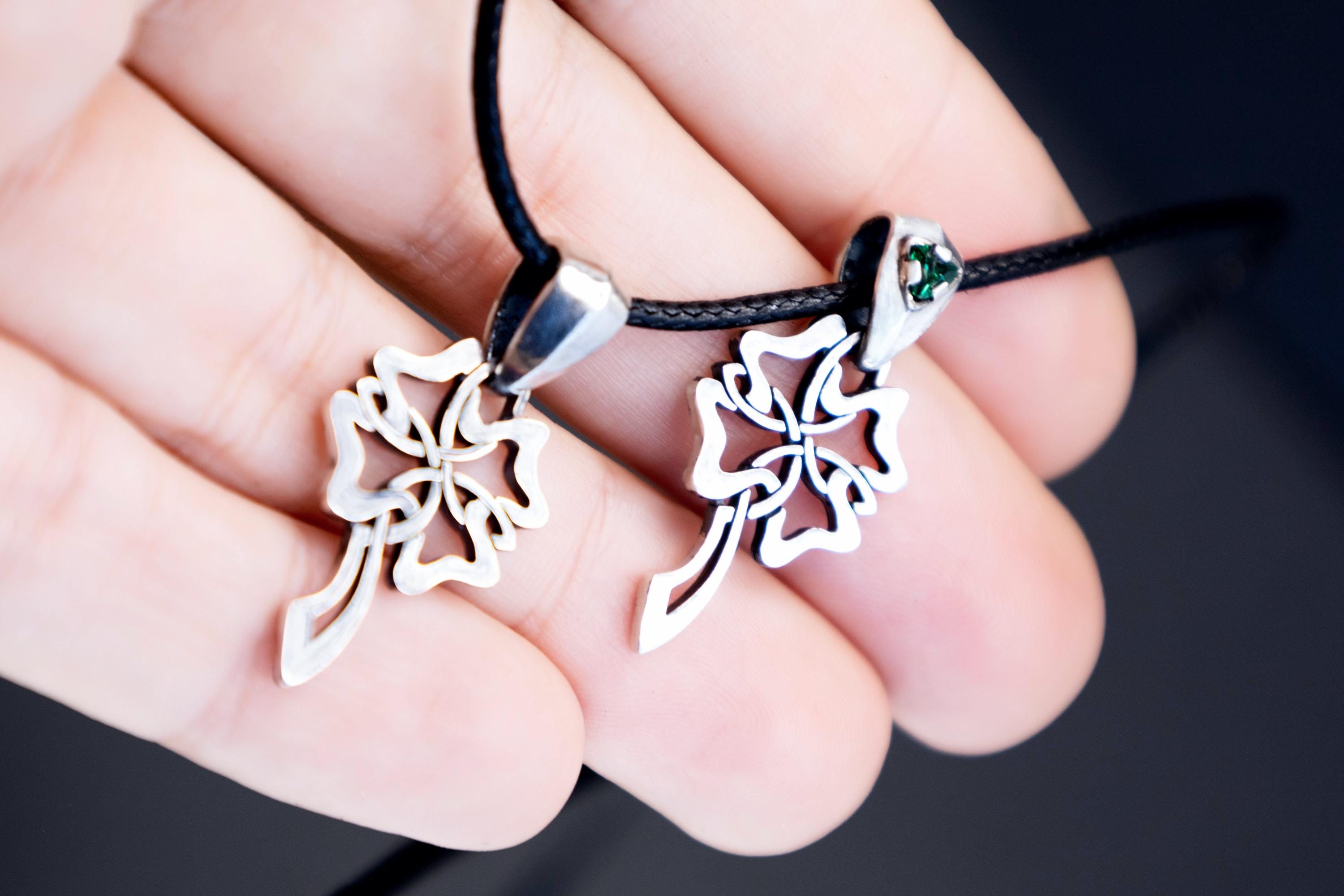 Celtic four leaf clover silver pendant handmade talisman by DreamTower