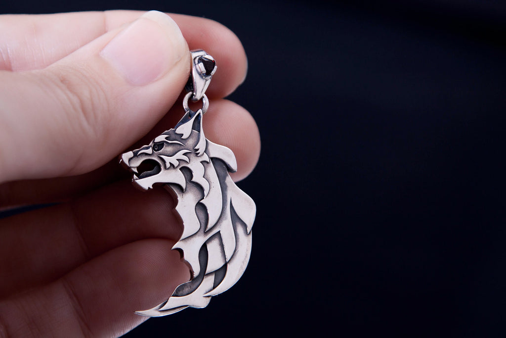 Sterling silver wolf pendant – handmade animal jewelry by DreamTower
