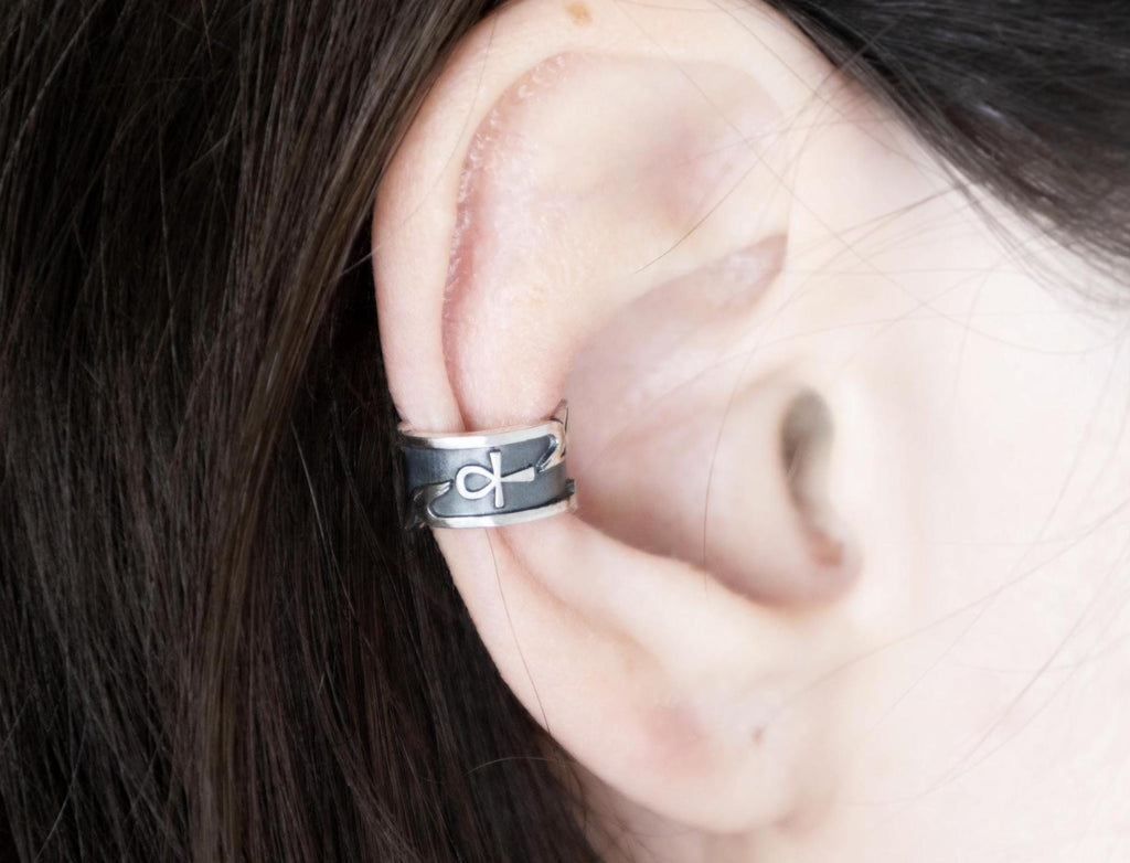 Unisex Ankh and Was ear cuff worn on ear