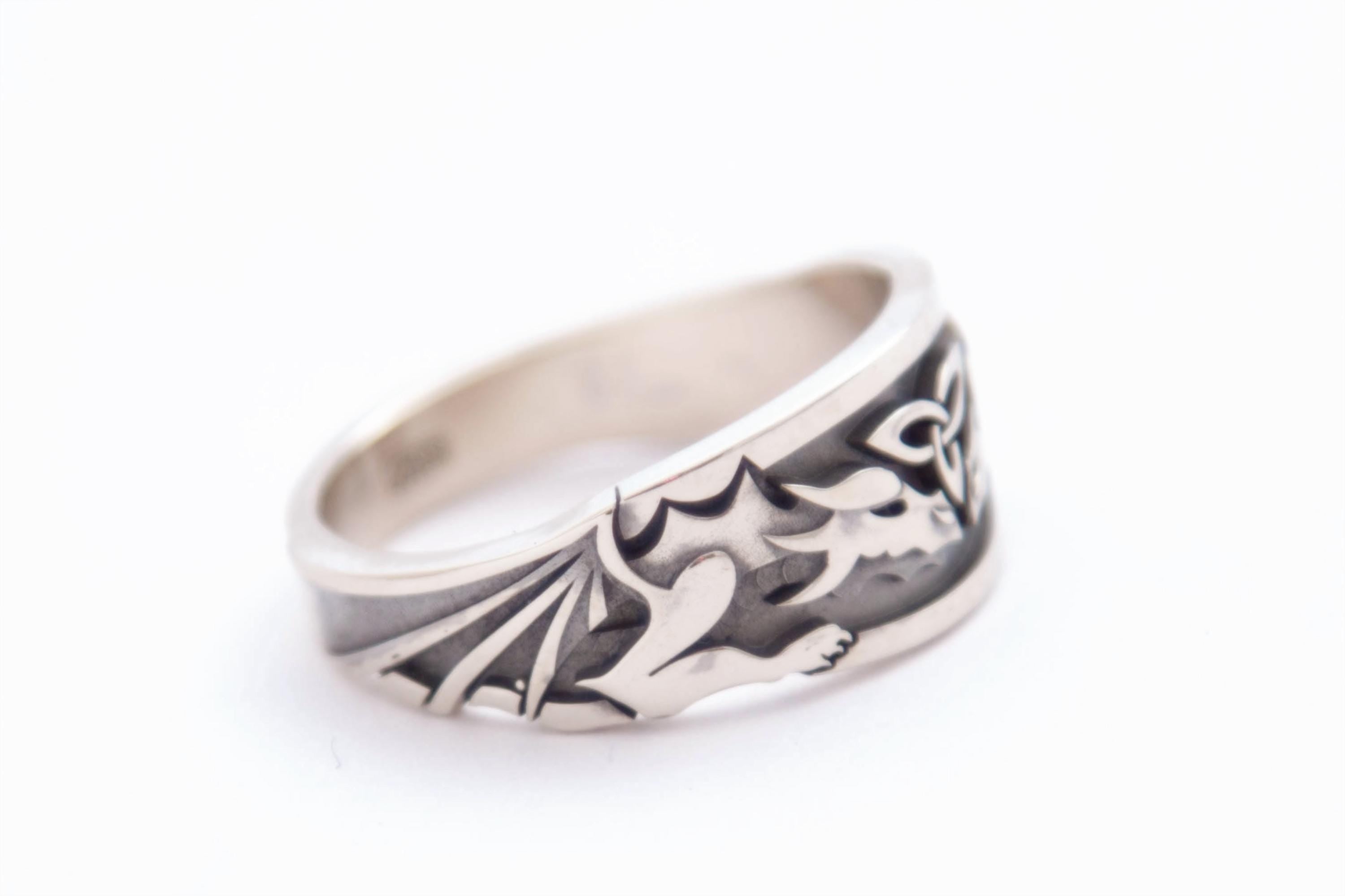 Fantasy Dragon rong, sterling silver handmade band