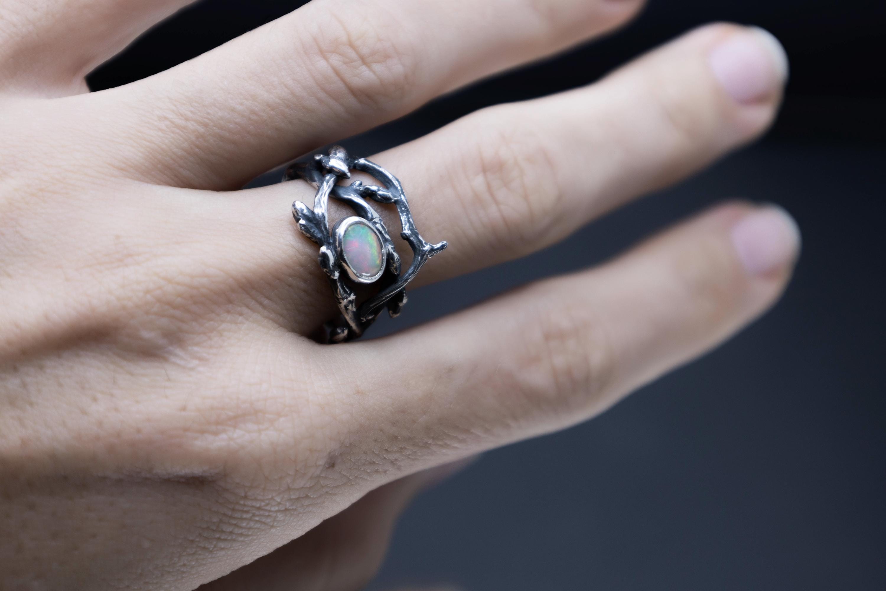 Elven fantasy twig ring worn on a hand