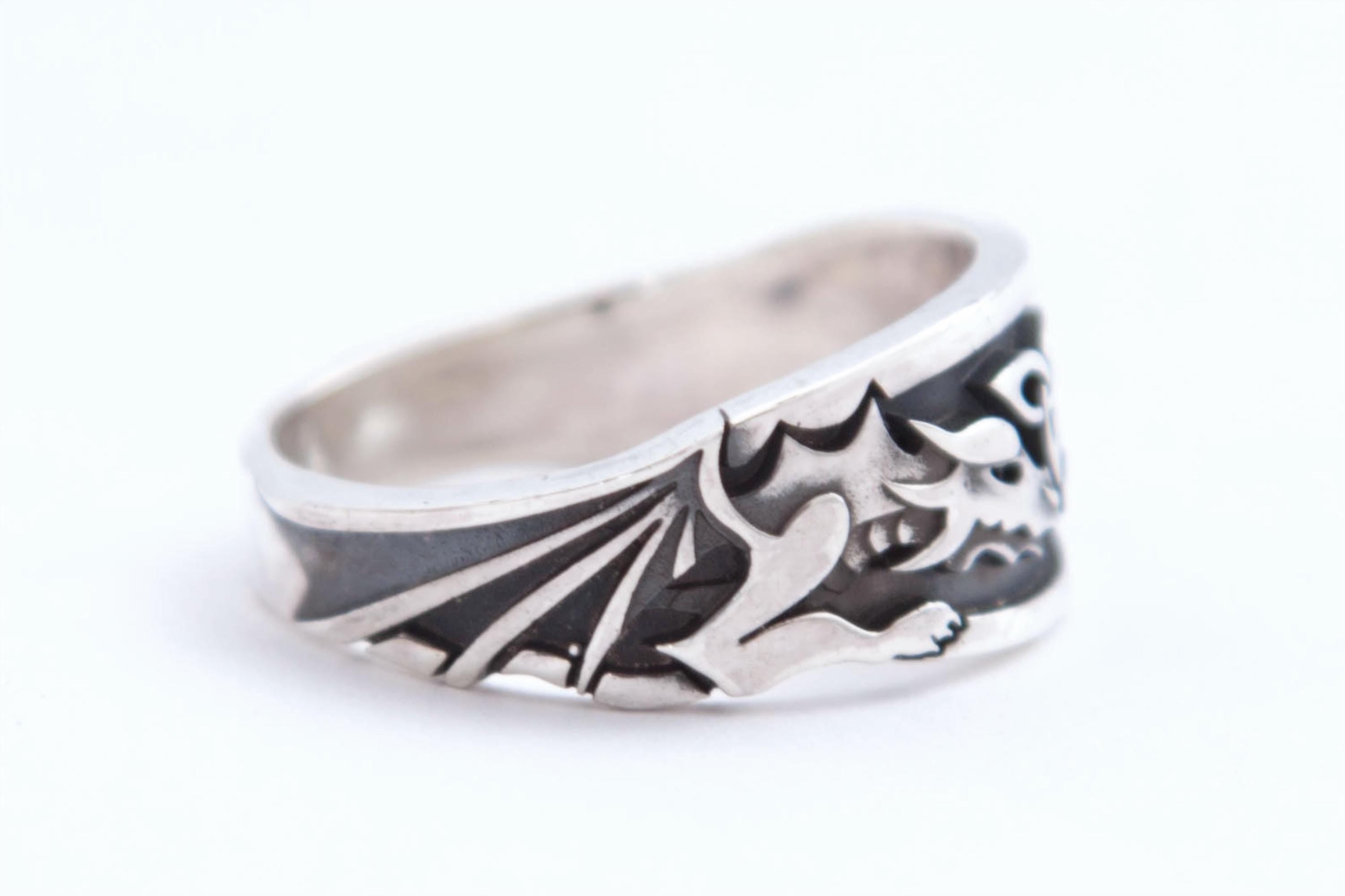 two dragons + Celtic triquetra silver 925 ring