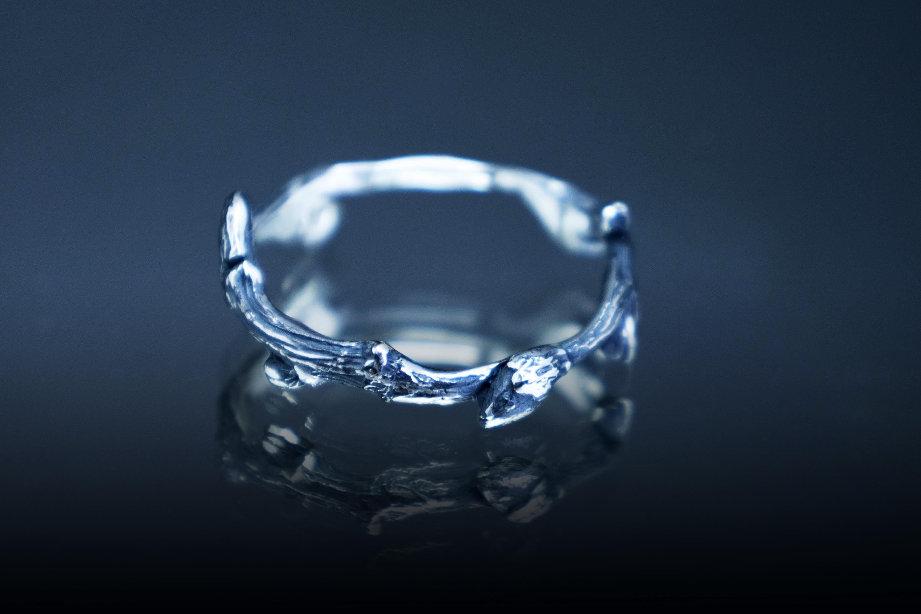 Organic twig texture ring sterling silver side view