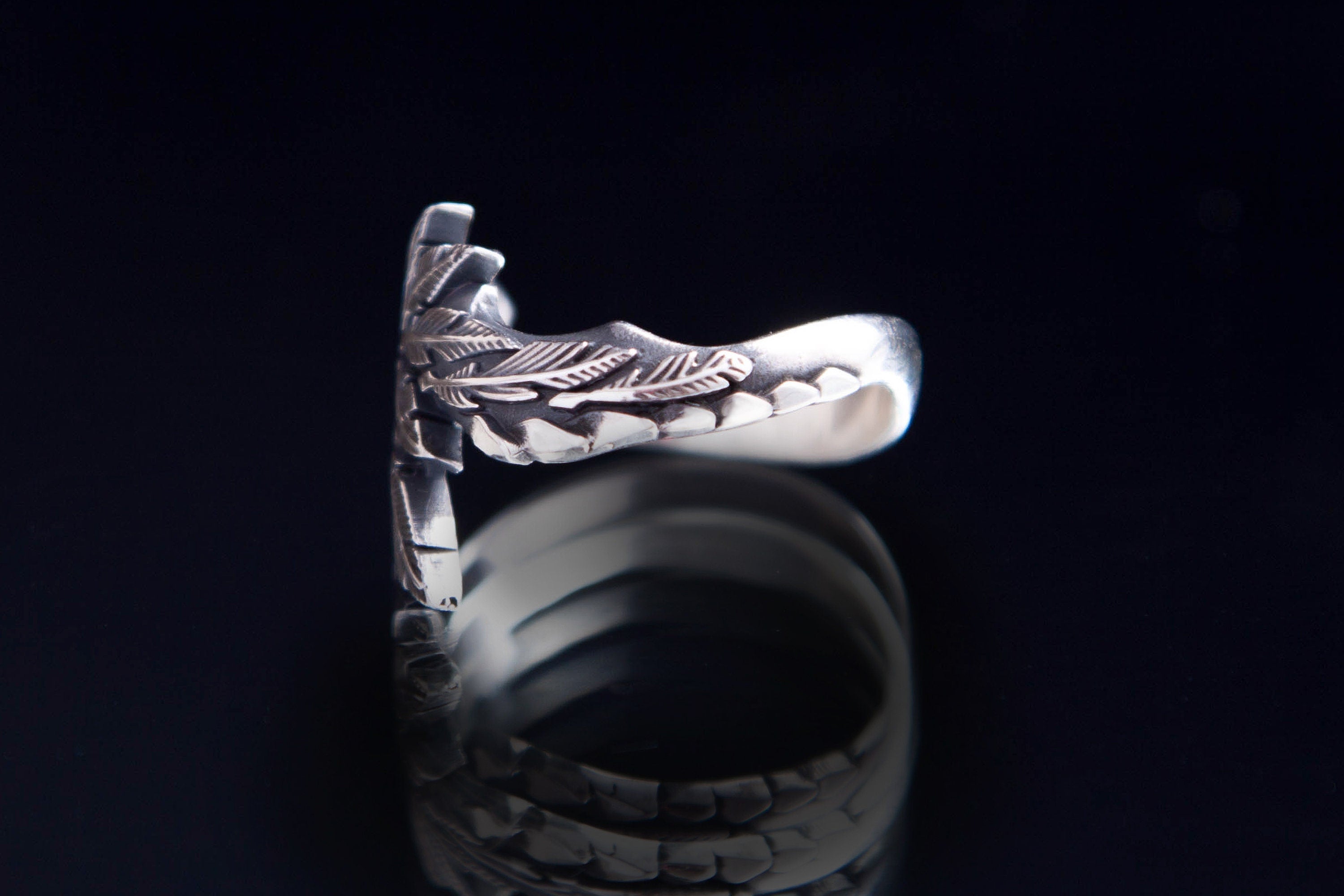 Feathered Serpent silver band crafted in artisan Mexican style