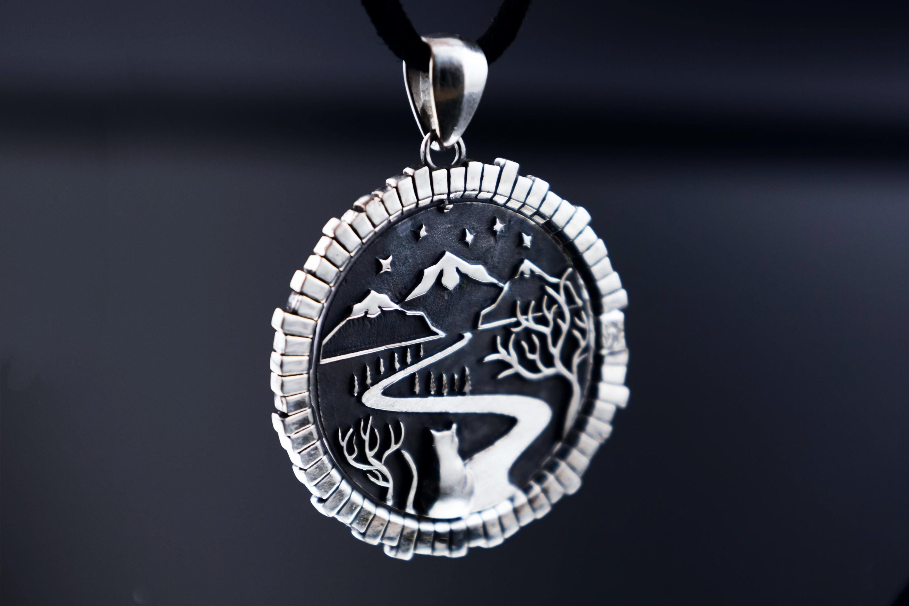 Sterling silver round door pendant, fantasy handmade charm