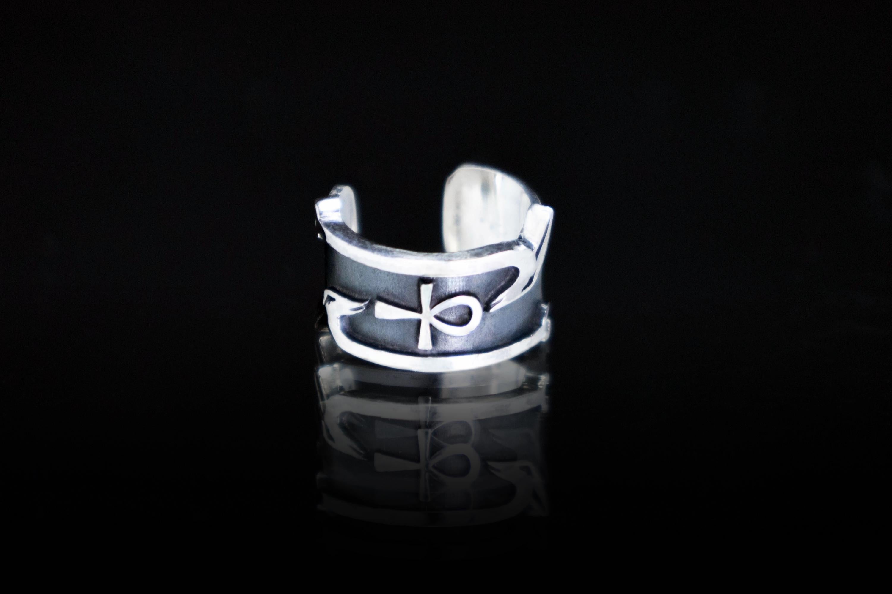 Sterling silver Ankh ear cuff Egyptian inspired jewelry