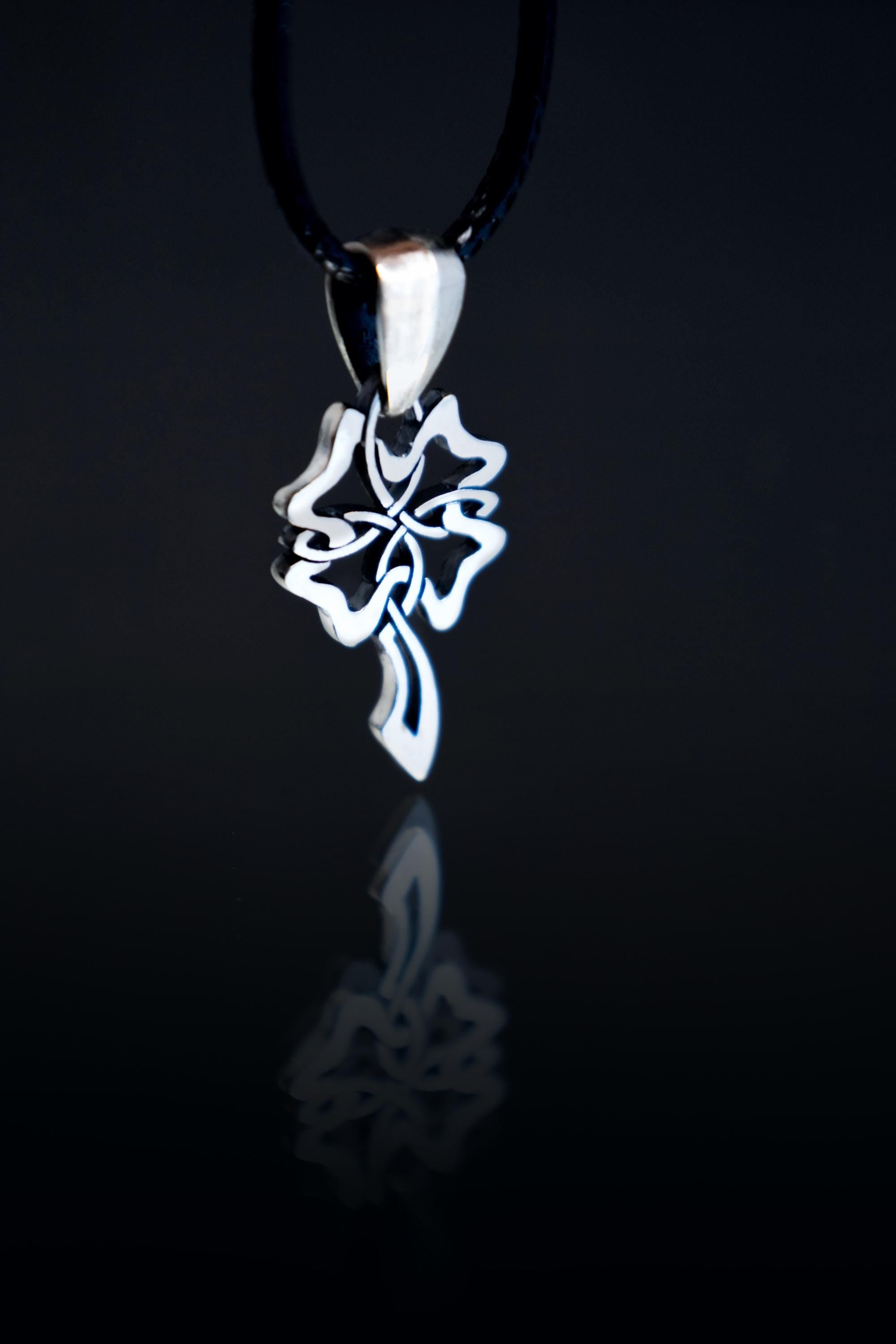 Celtic four leaf clover silver pendant  handmade talisman by DreamTower