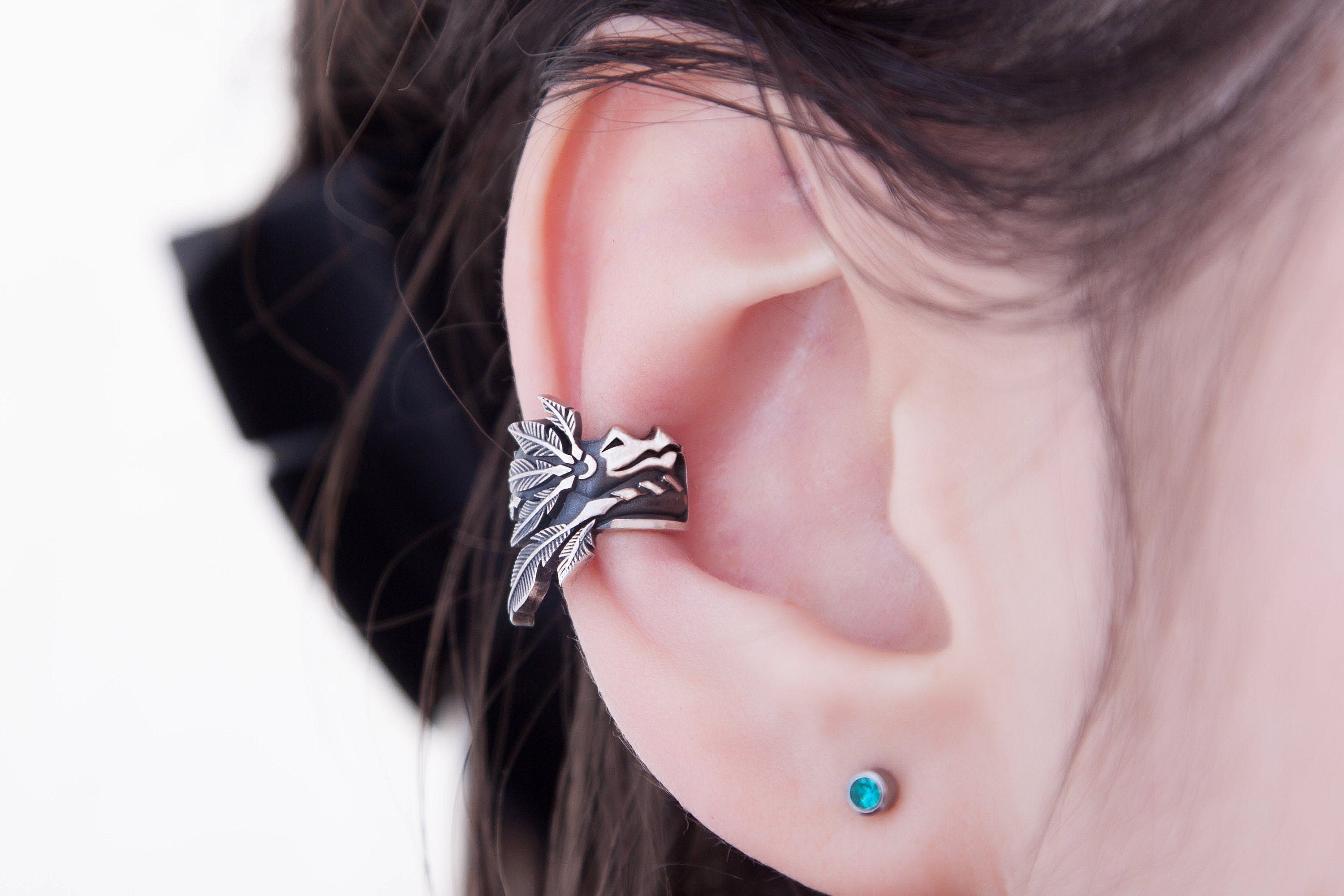 Sterling silver Quetzalcoatl ear cuff  Dragon jewelry