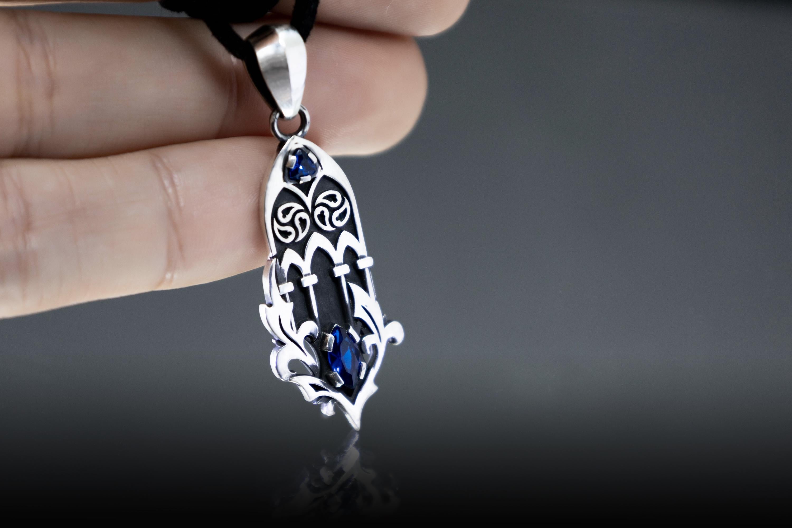 Handmade sterling silver cathedral pendant with gemstone
