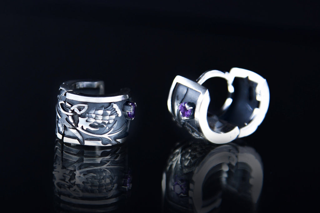 Celtic thistle silver hoop earring, Irish style