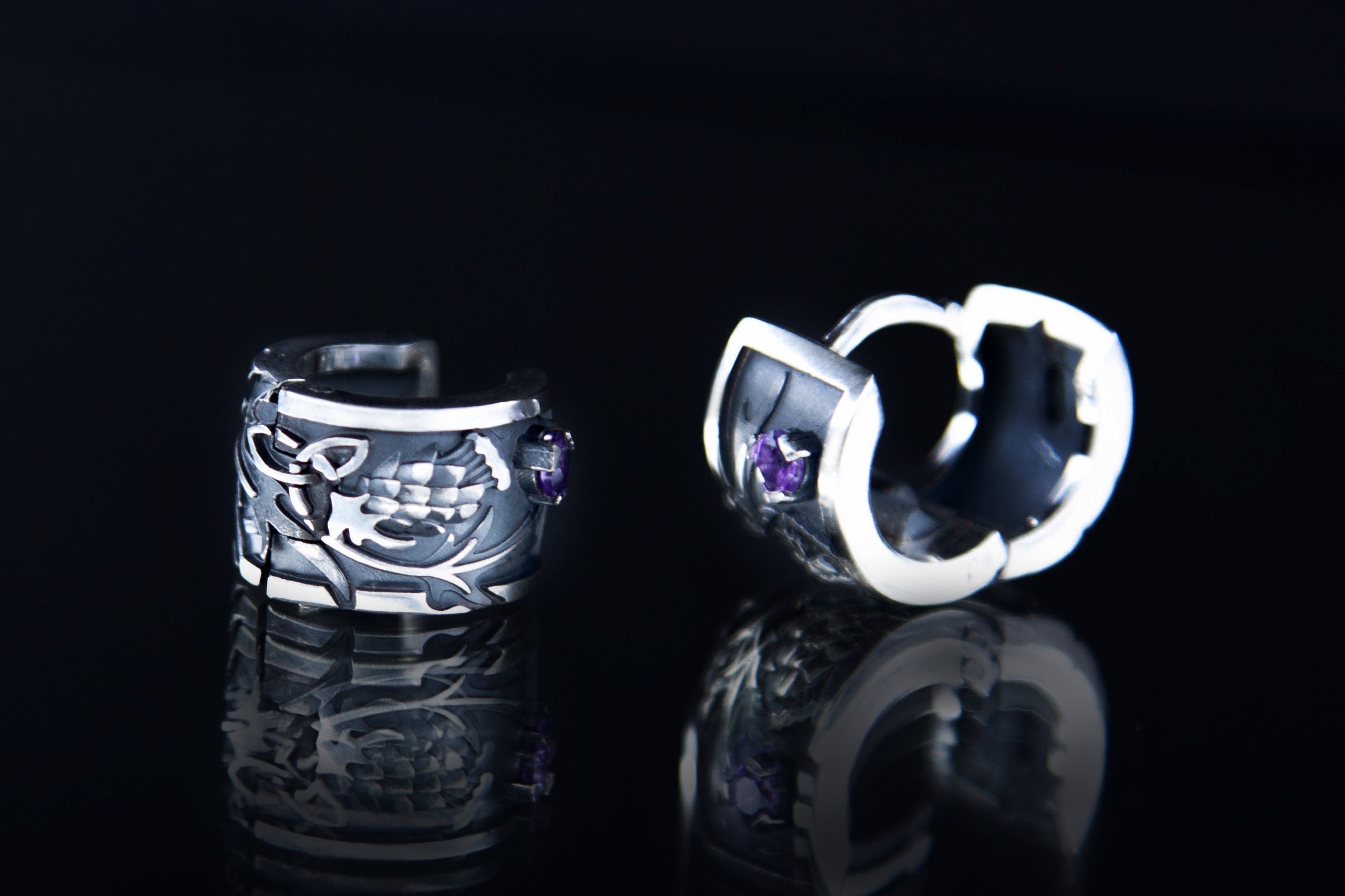 Celtic thistle silver hoop earring, Irish style