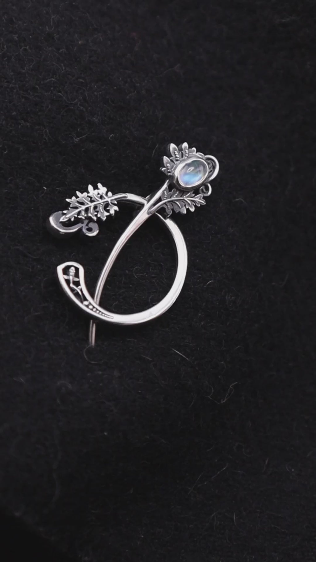Silver Fern Fibula, Sterling Silver Moonstone Cloak Pin, Handmade